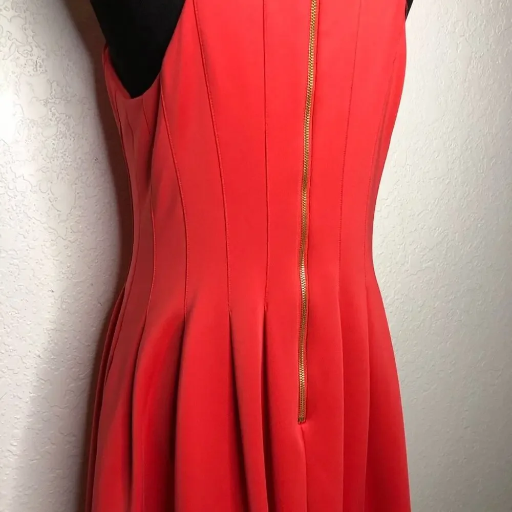 Calvin Klein coral orange pleated sleeveless fit & flare dress size 10